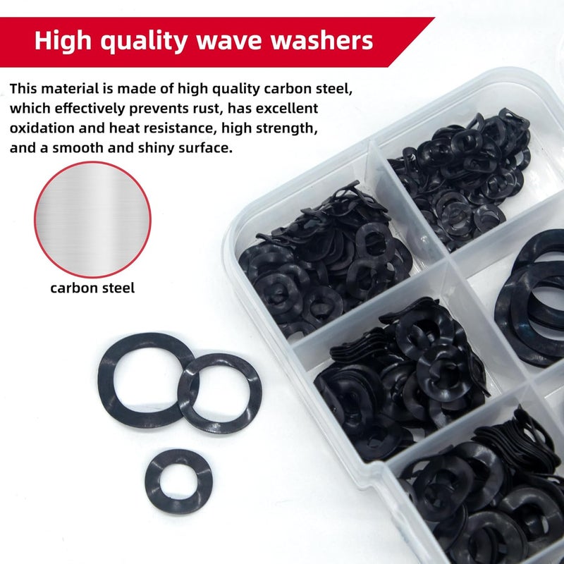 AIMUNOK 350-Piece Spring Wave Washer Gasket Assortment Kit, M3 M4 M5 M6 M8 M10 M12 Wavy Wave Crinkle Spring Washers Sets, High Carbon Steel Wave Spring Washer for Screw Bolt - Image 4